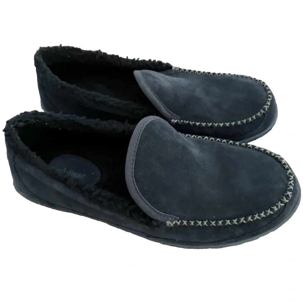 L.L. BEAN Mountain Slippers Blue Suede Flannel Lined Indoor Outdoor Moccasin 12M